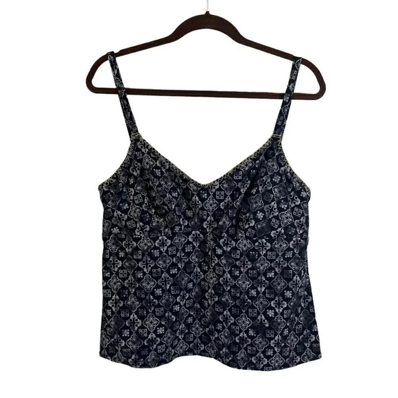 Coco Reef Swim Top 40D Jacquard Ikkat Black Gray Gold Metallic Stitching Cami - Picture 1 of 8